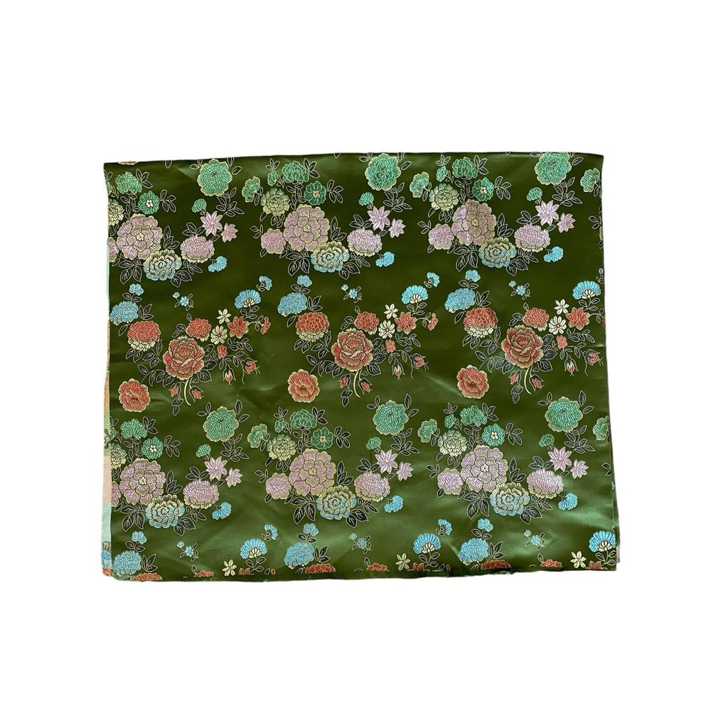 Tapestry Silk Charmeuse Fabric Green Multi Floral 44 X 36 In (1 Yard) Upholstery